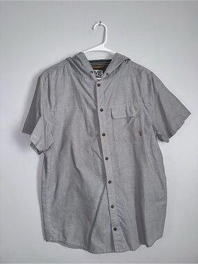 Men’s Gray Short Sleeve Hooded Button-Up hoodedShirt